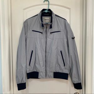 Geox Respira Blue & White Pinstripe Bomber Jacket Men's Size XL 52(42)